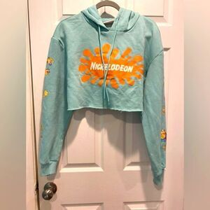 RETRO NICKELODEON WOMEN'S FLEECE CROP HOODED SWEATSHIRT, Women's sz L.
